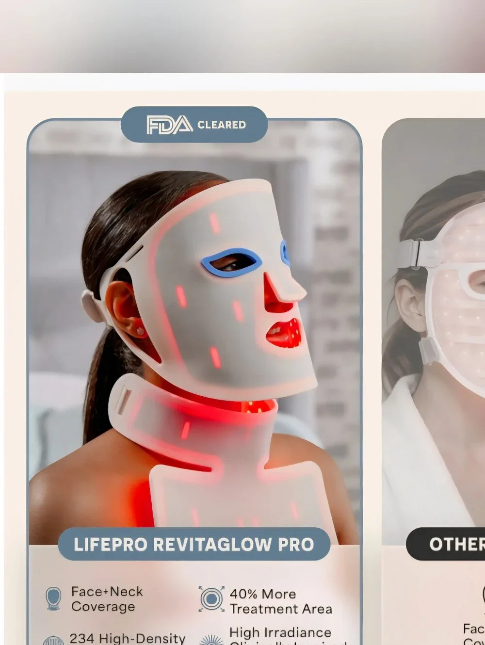 NEW Lifepro RevitaGlow Pro LED Red Light Therapy Mask Silicone For Face and Neck